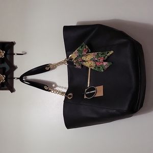 New black faux leather large tote bag